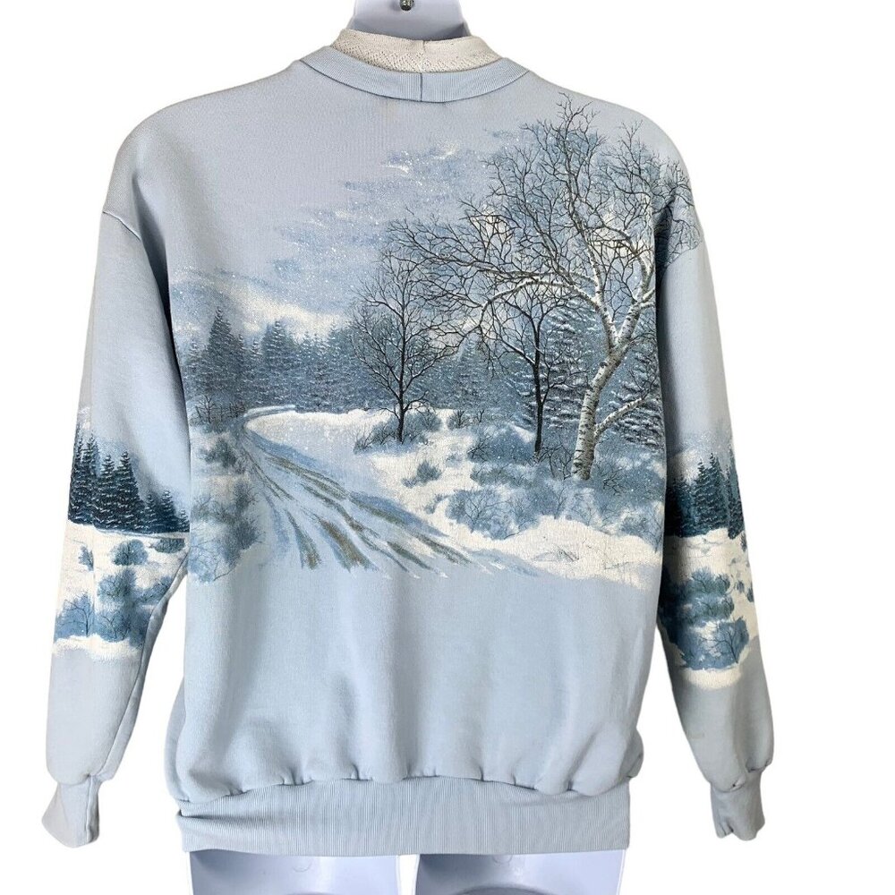 Vintage Sweatshirt Mock Neck Pockets Farm Nature Scenery Graphics Wildlife Fed. - Picture 2 of 6